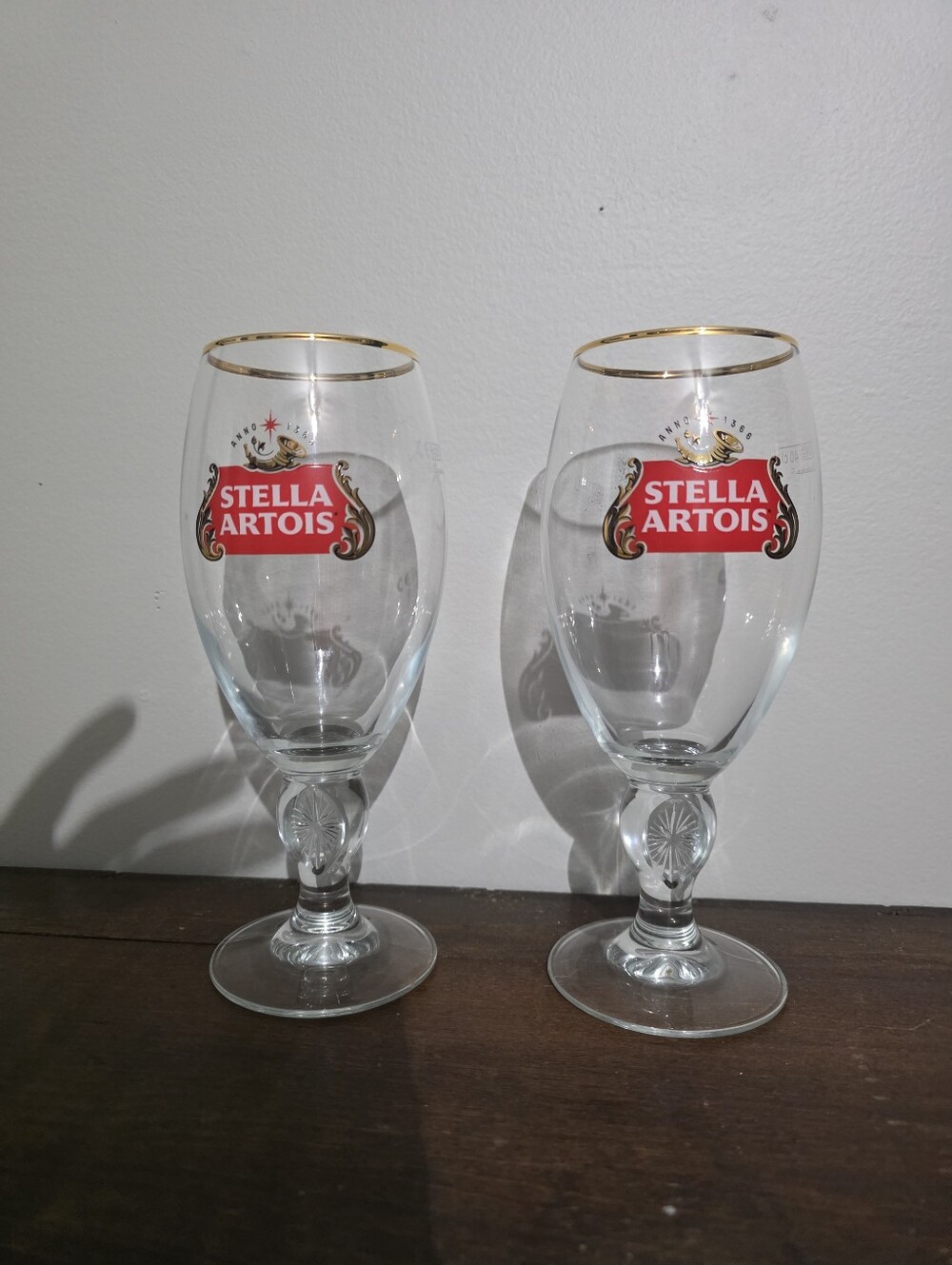 Set of 2 STELLA ARTOIS Beer Glasses with Gold Rim 40cl